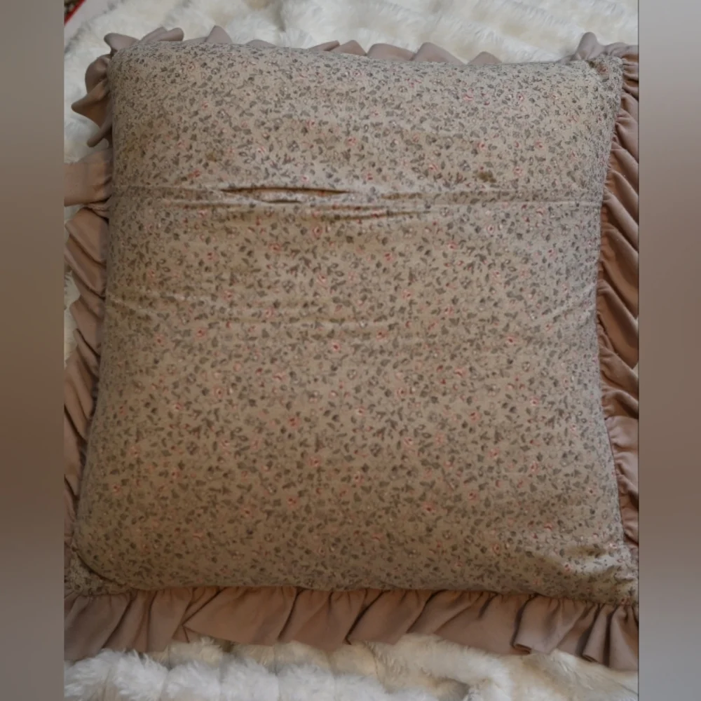 Floral Patchwork Quilted Accent Pillow 14X14 Old Rose Cottagecore Removable Case